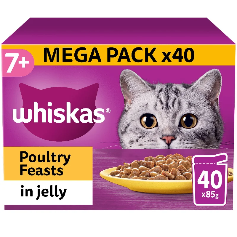    - Indoor cat food  Whiskas 7+ Poultry Feasts Senior Wet Cat Food Pouches In Jelly 40x85g