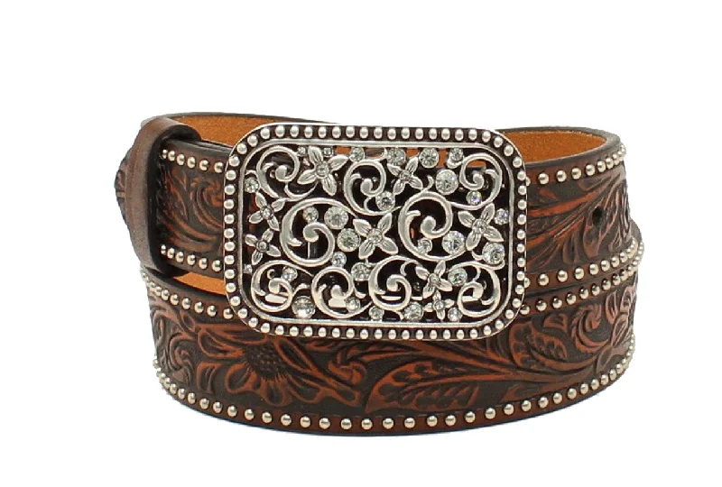 - Dog heart rate monitoring collarGirls Floral Embossed Brown Leather Belt