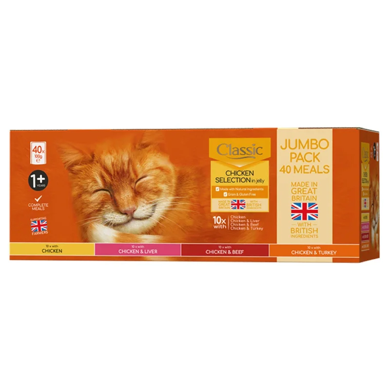    - Natural ingredient cat food  Classic Cat Food Chicken Selection in Jelly Pouches 40x100g