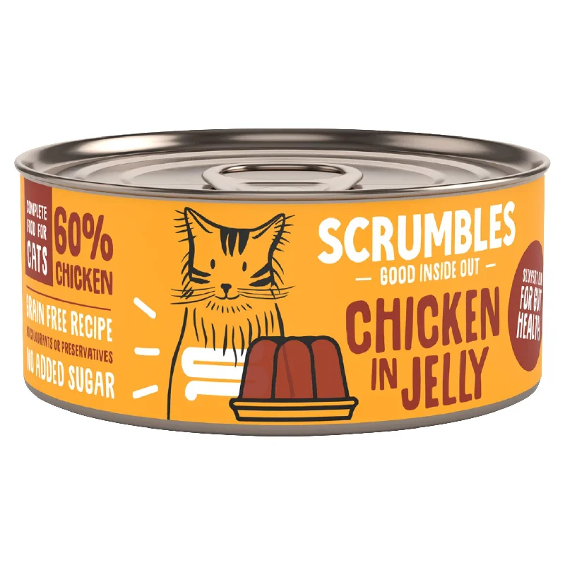    - High-fiber cat food  Scrumbles Chicken in Jelly Wet Cat Food Tin 80g