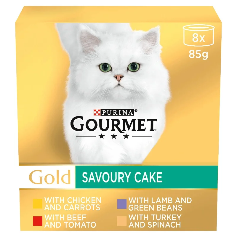    - Senior cat food  Gourmet Gold Tinned Cat Food Savoury Cake Meat 8x85g