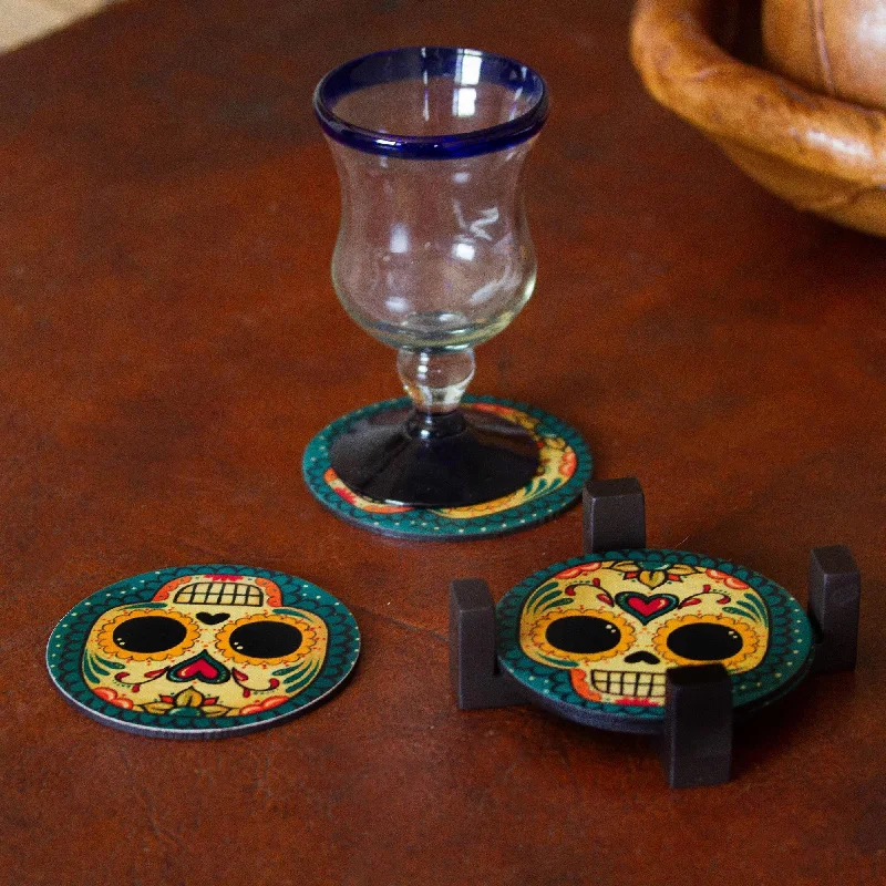 - Cat hair ball removal and hair removal creamLoving Skull 4 Day of the Dead Smiling Skulls Decoupage Wood Coaster Set