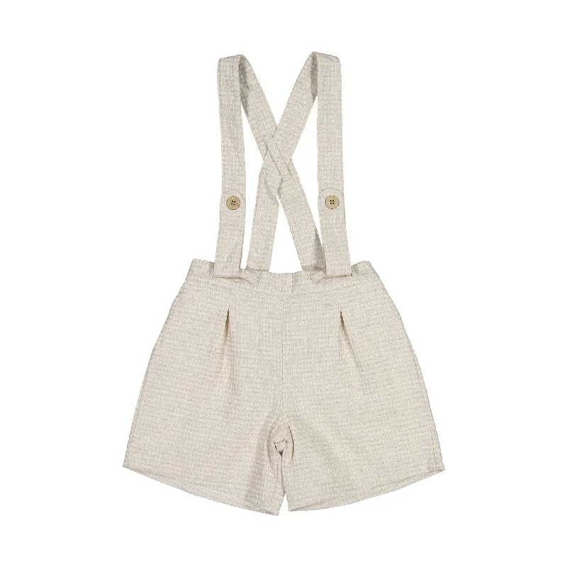 - Foldable and portable cat bagNueces Beige Textured Suspender Shorts