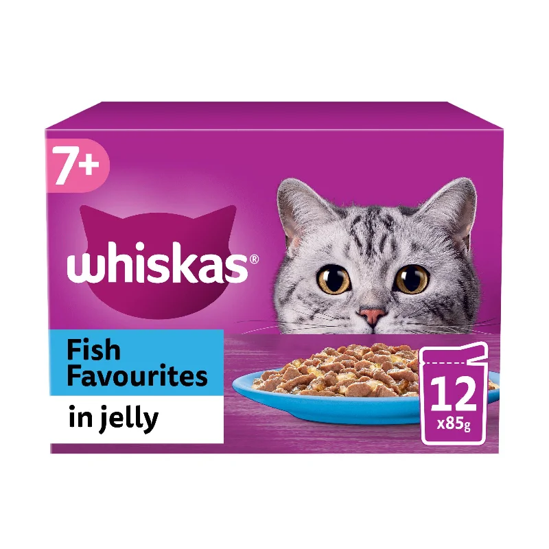    - Grain-free cat food recommendations  Whiskas 7+ Fish Favourites Senior Wet Cat Food Pouches in Jelly 12x85g