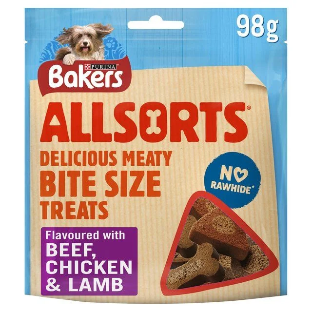 ---Bakers Allsorts Chicken Beef & Lamb Dog Treats   98g