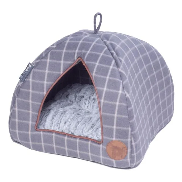 - Winter warm clothes for short-haired dogsPetface Grey Check Igloo Cat Bed