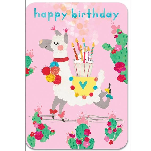 - Custom pet birthday cakePink Llama Birthday Card