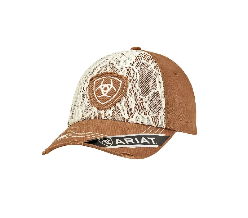 ---Womens Distressed Cap With Lace & Embroidered Logo