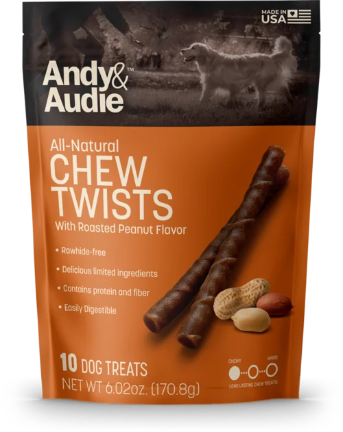 - Dog food helps the digestive systemAndy & Audie All Natural Chew Twists with Roasted Peanut Flavor Dog Treats