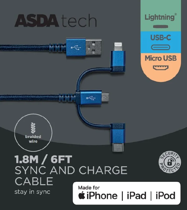 - Postoperative pet anti-licking Elizabethan collarASDA Tech 3in1 Cable - Blue 1.8m