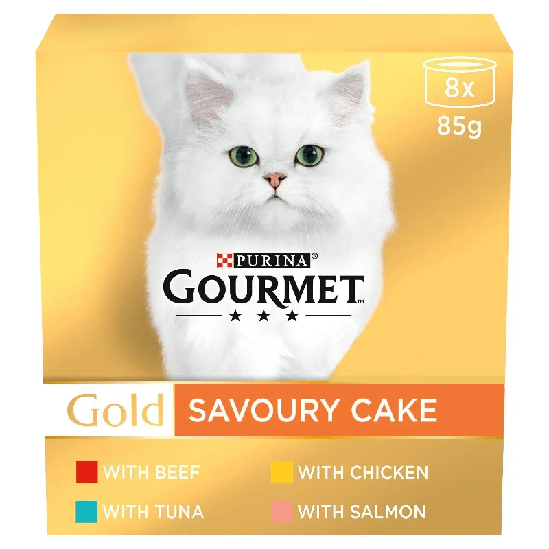 4. **Price and Purchasing**  Gourmet Gold Tinned Cat Food Savoury Cake Mixed 8x85g