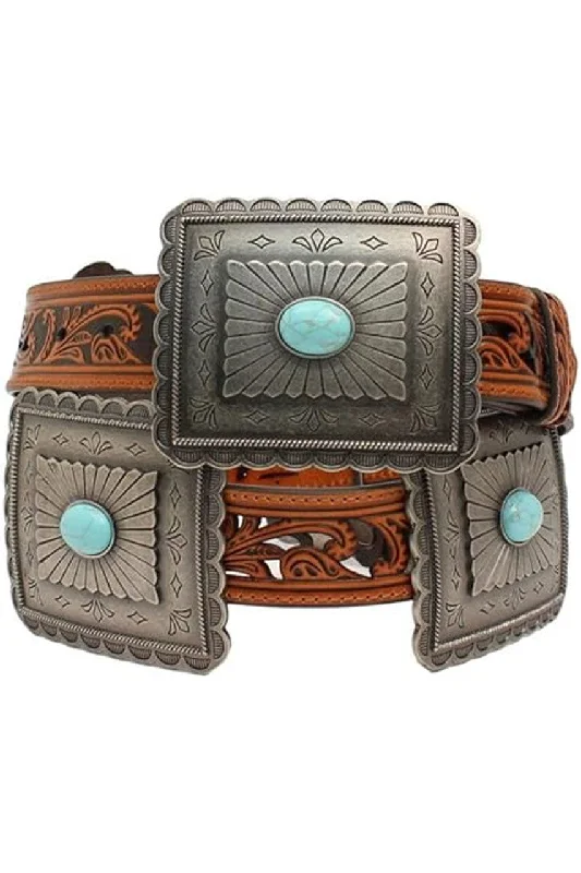 - Dog heart rate monitoring collarWomens Tooled Leather Belt with Rectangle Conchos