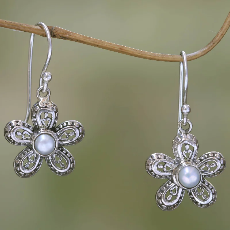 - Hamster silent running wheel to prevent chewingWhite Forget-Me-Not Pearl and Sterling Silver Flower Dangle Earrings