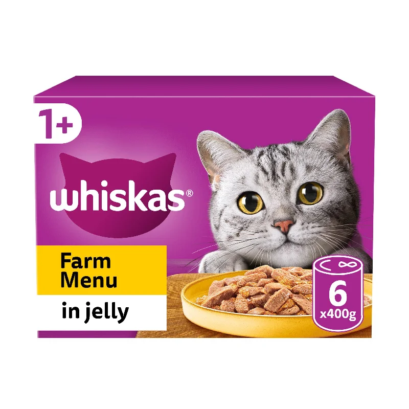    - Chicken flavor cat food  Whiskas Farm Menu Adult Wet Cat Food in Jelly Tin 6x400g