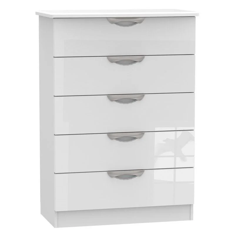 ---Weybourne Tall Chest of Drawers White 5 Drawers