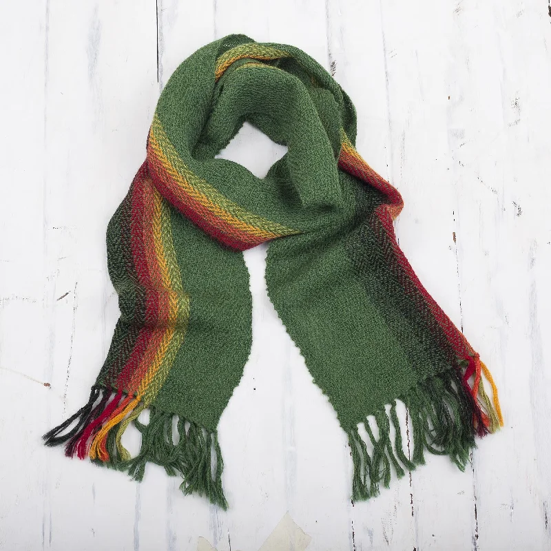 - ​​Christmas pet Christmas clothingMoss Rainbow Green and Multicolored 100% Alpaca Wrap Scarf from Peru