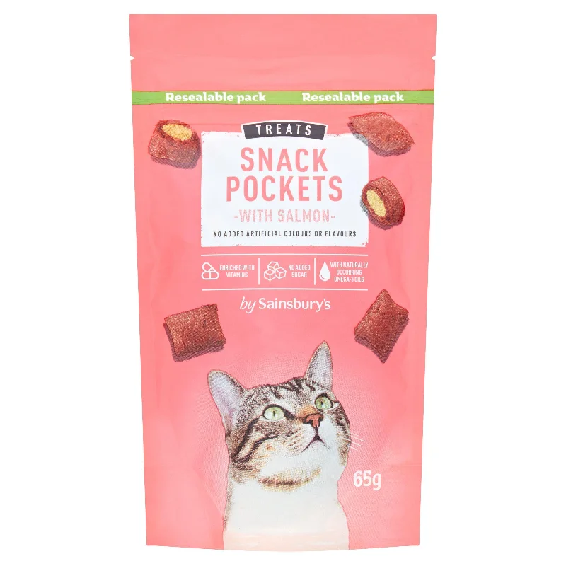    - Cat food for picky eaters  Sainsbury's Cat Treat Snack Pockets with Salmon 65g