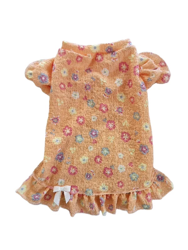 Pet fashion clothesCrinkle Orange Floral Knit Nightgown