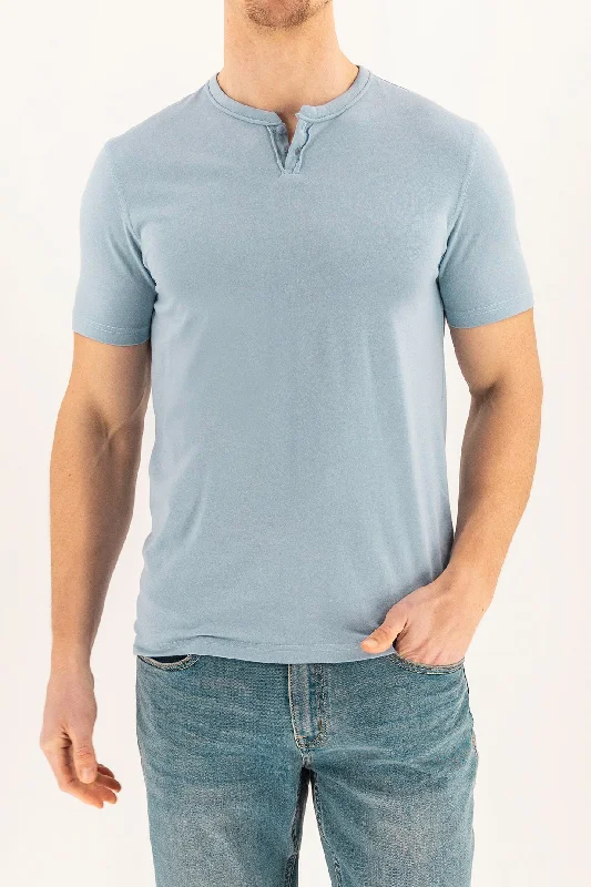 Focus on health and safety:Short Sleeve Vintage Henley - Dusty Blue