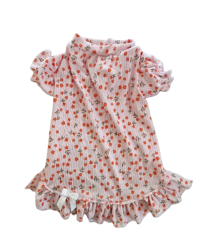 Combined with specific occasions:Pink and Orange Floral Short Sleeved Nightgown