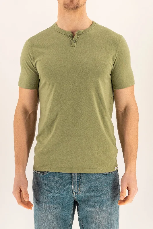 Small dog clothesShort Sleeve Vintage Henley - Oil Green